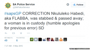 Tweet confirming death